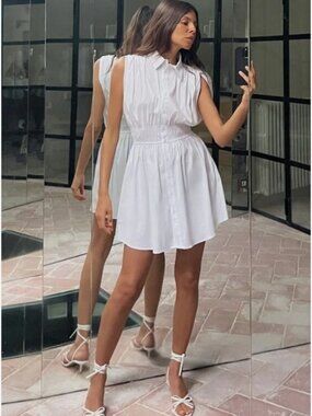 Zara Strechy White Mini Shirt Dress